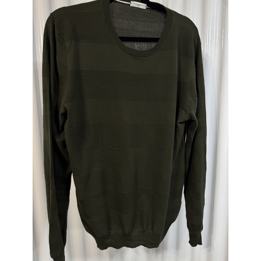 Paolo Pecora Summer Weight Knit Sweater 100% Cotton In Olive Men’s XL
